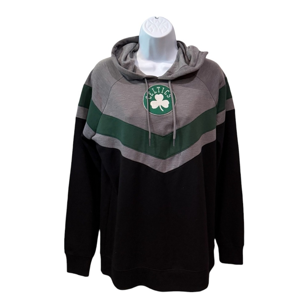 Fanatics Boston Celtics Womens Medium Hoodie‎ Black Grey Green Chevron Pullover